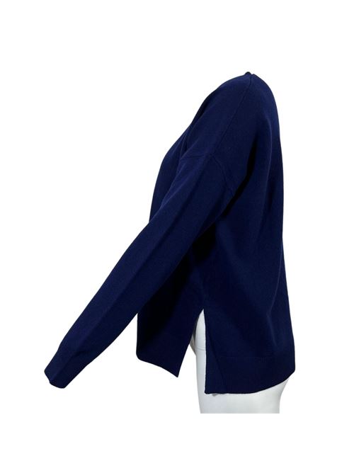 WOMEN'S V-NECK SWEATER ASYMMETRICAL CUT WITH SIDE SLITS BLUE ESSENTIEL STUDIO | LMD040BLU